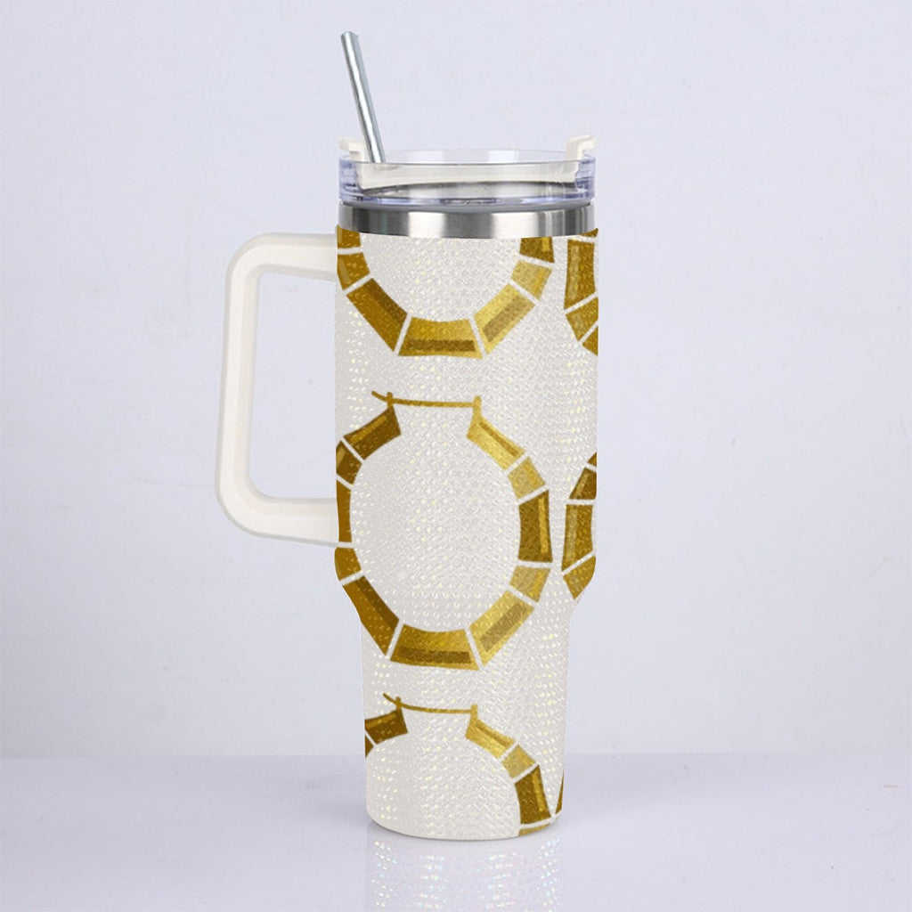 On the Go Beige Bamboo Earrings Bling Stainless Steel Cup