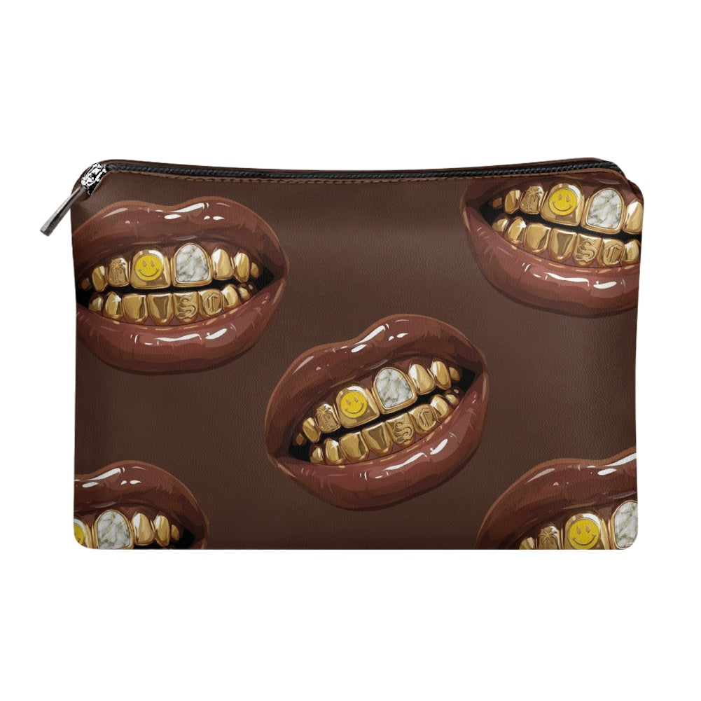 Zipped Leather Makeup Bag