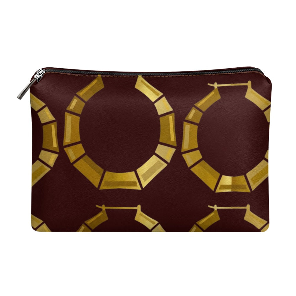 Golden Hoops Brown Makeup Bag