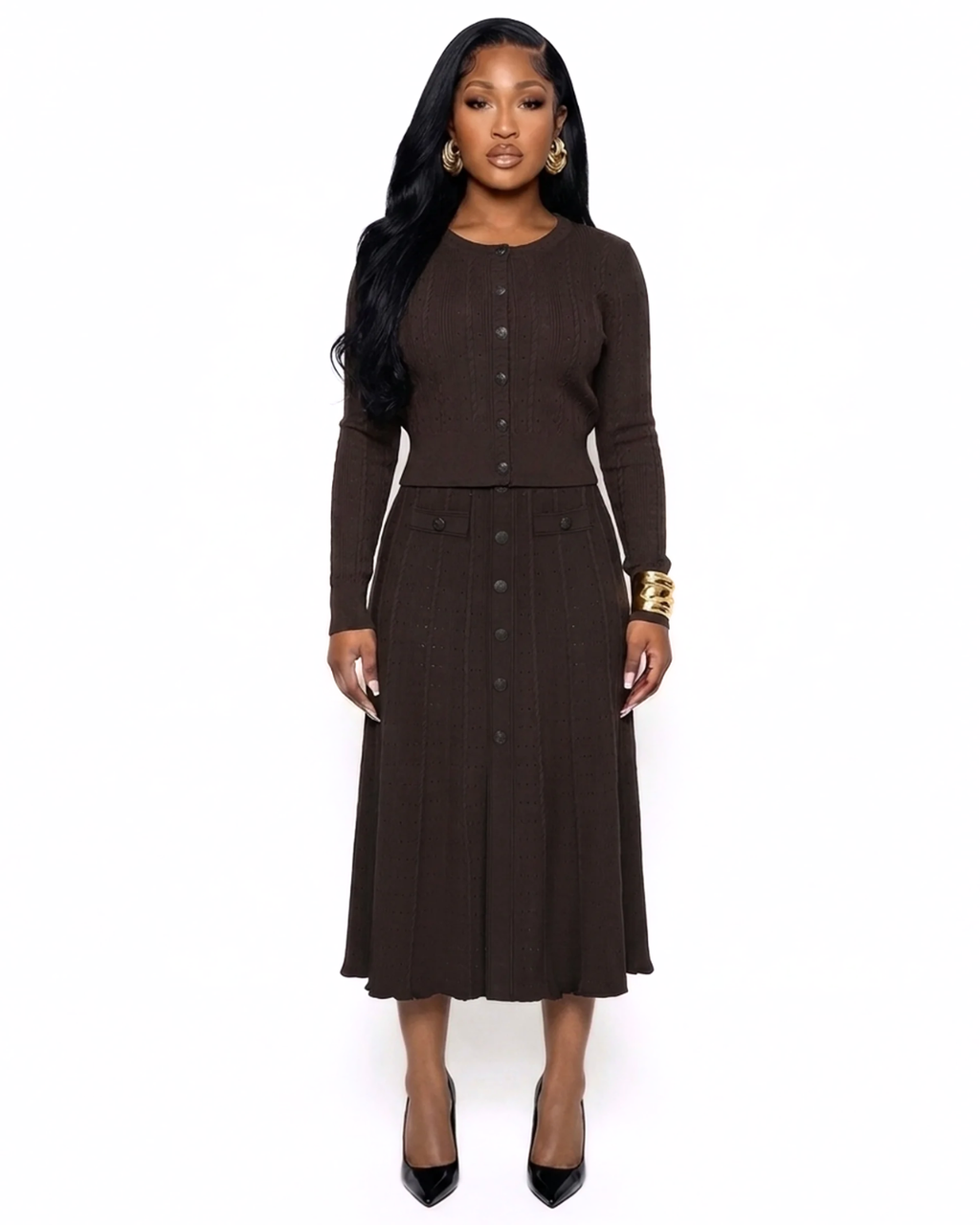 Called to Serve 2 Piece Knit Cardigan and Skirt Set