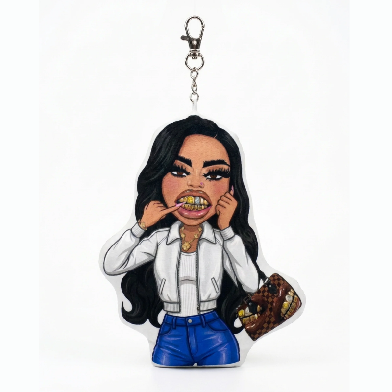 Express Yourself Puffer Keychain- Blue & White