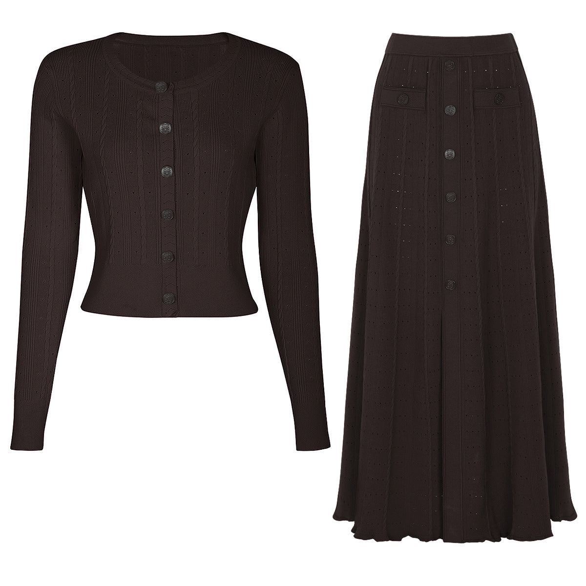 Dark Brown Top Two-Piece Overskirt Suit