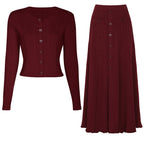 Wine Red Top Two-Piece Overskirt Suit
